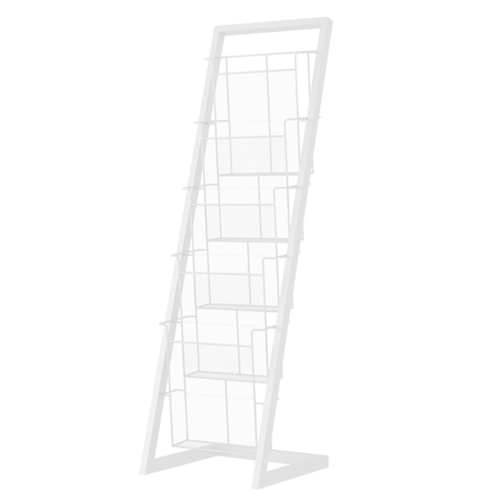 ASerZenith Magazine Rack Magazine Stand Narrow Vertical Magazine Rack/Brochures Holder, Office Entryway Newspaper Storage Organizer, Metal Catalog Literature Rack for Trade Show Ex (White)