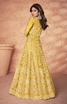 Atasi Dames Indiase feestkleding lang Anarkali-pak met Dupatta Salwaar Kameez designer lange jurk, Koraal, 46