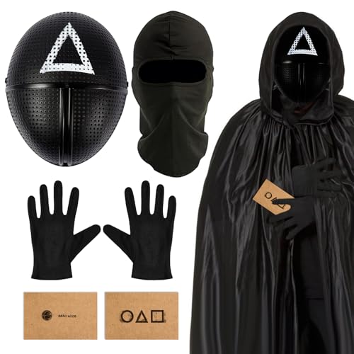 The Game Máscara de lulas, triângulo, quadrado, balaclava, luvas pretas, 10 baratos, máscara de jogo coreano, 2 motivos para escolher, adequado para o tema de carnaval de Halloween