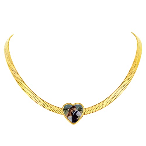 FindChic Herringbone Choker Necklace for Women, Black/Stainless Steel/14K Gold/Rose Gold Plated Adjustable Flat Snake Chain Necklaces, 3/5MM Width 12.5/15/18 Inches, with Jewelry Gift Box 12