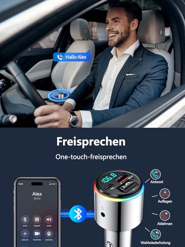 Babacom 48W Bluetooth Adapter Auto, 【PD 30W & QC3.0 18W】【Ganzmetall】 AUX-Anschluss FM...