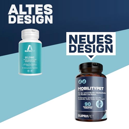 Suprapet MobilityPet für Hunde und Katzen - Unterstützung für Knochen und Gelenke - Mit Boswellia, Glucosamin, Chondroitin, MSM, Teufelskralle, Vitamin C. (90 Tabletten à 1g)