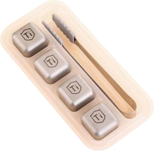 Nofiss 氷球 氷粒 純チタン氷 アイスキューブ溶けない氷 ワインクーラー 薄まらない 氷 ウイスキーロック 専用保存箱付き 氷クリップ付き 永久氷 繰り返し使用 バー用品 父の日プレゼント 保冷剤 (シルバー,4個)