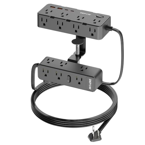 DEPOW Regleta de Escritorio con Abrazadera Doble Capa, 17 Tomas + 4 USB, Cable de 3.05 m, Negro miniatura 1