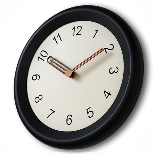 Image of Mosewa 10 Inch Black Wall Clock Silent Non-Ticking Quartz Battery Operated Analog Clock with Wood Hands, Easy to Read Minimalist Round Clock for Kitchen Living Room Bedroom Office