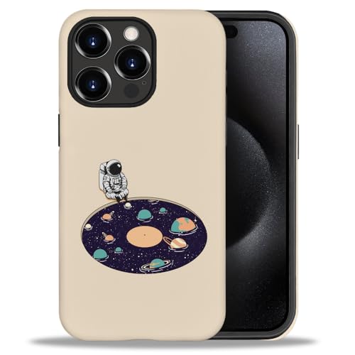 yicomon Compatible with iPhone 15 Pro Case，Space Disc Astronaut Pattern Print Matte Phone Case Durable Fashion Funny Liquid Silicone Case Soft Anti-Scratch Shockproof Protective Cover