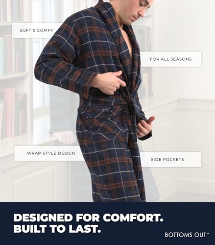Bottoms Out Men's Flannel Sleep Robe, Flannel Bathrobe for Men, Shawl Collar Winter Plaid Robe Perfect for Men and Women4