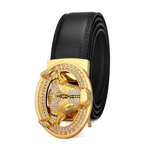 Mens Belts Leather, Ratchet Dress Western Belt for Men with Bull Head Pattern Alloy Oval Diamond Buckle,Black,125CM/49.2''