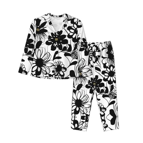 Pyjama floral noir et blanc à manches longues EdWal fluide et chaud