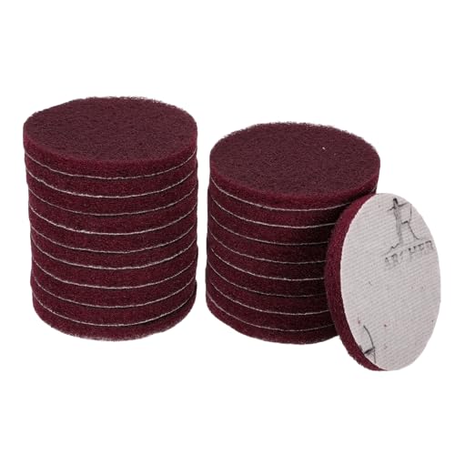 HARFINGTON 20pcs Scrubber Scouring Pads 400 Grits 4 Inch Drill Power Brush Hoop and Loop Surface Conditioning Disc Drill Scuffing Disc Scrub Pads for Home Kitchen Cleaning, Red