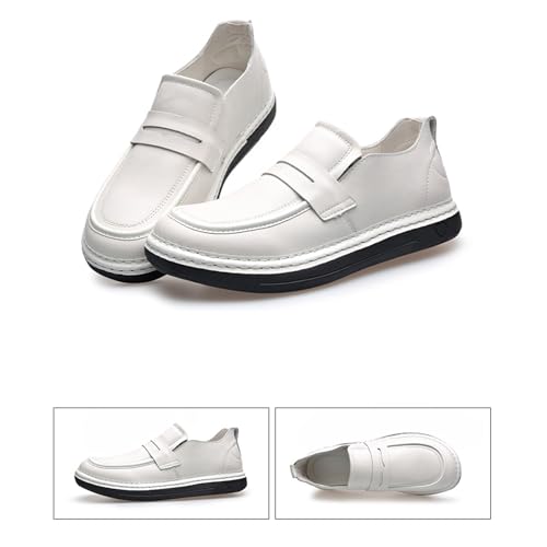 Men's PU Leather White Block Heel Loafers Comfortable Non-Slip Chunky Heel Soft-Soled Slip-on Casual Shoes2