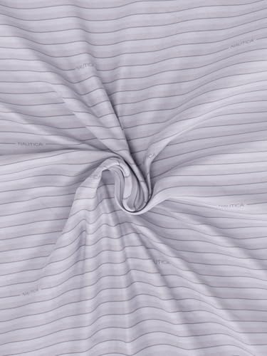 Image of NAUTICA Super Soft 100% Cotton King Bedsheet with 2 Pillow Covers -3pc Set (Bradford) | 160TC | Super Soft Touch Stripe-Grey /Blue