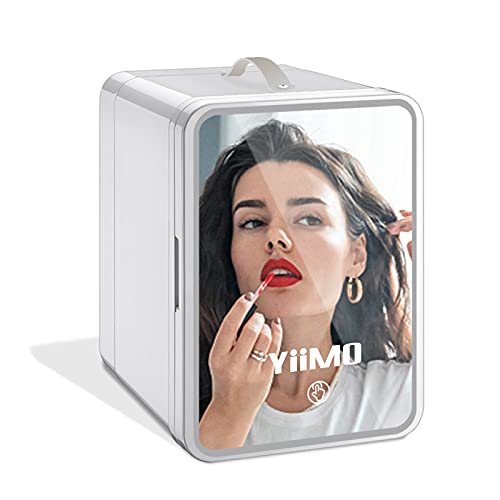 YiiMO Mini Fridge for Skin Care,4L Personal Beauty Makeup Cosmetics Refrigerator with Mirror Compact Protable Cooler Warmer for Bedroom Office,Car,Dorm, Led Lighting Design(NO Freezer)