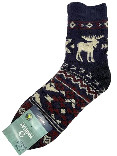 Magellan Outdoors Women's Lodge Socks Aloe Infused Soothing Spa Socks for Women and Men (Navy Moose, Large)