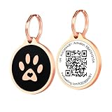 Pet Dwelling QR Code Pet ID Tag – Smart Dog & Cat ID Tags for Pet Safety, Free Personalized Online Profile, Instant Scan Alerts, AI Insights (Lux Rose Gold Black Paw)