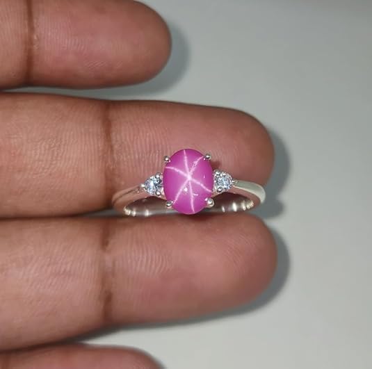 Pink Lindy Star Ring in 925 Sterling Silver Pink Ruby Ring, 6 Rays Star Gemstone, Rings Engagement4