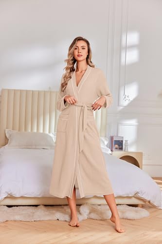 Image of Ekouaer Robes for Women Lightweight Knit Waffle Bathrobe Full Length Kimono Casual Ladies Loungewear