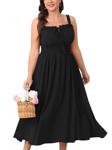 Womens Plus Size Summer Maxi Dress Sleeveless Casual Boho Spaghetti Strap Smocked Long Beach Sun Dresses