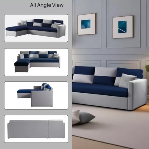 Image of FURNY Arno 5 Seater Fabric LHS L Shape Sofa Set (Light Grey-Blue)