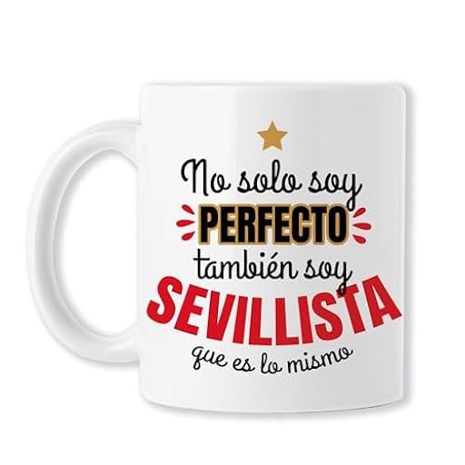 CLUBS (Taza Fútbol para Aficionados del Sevilla ´No solo soy perfecto, también soy Sevillista’ – Regalo Navidad, Cumpleaños, Hombre, Amigo Invisible | Cerámica Blanca 325ml) | Ya disponible en tu tienda friki favorita! En mundofriki.es!
