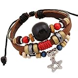 N/A Accessoires für Herren und Damen Lederarmband Kleiner Schmuck Mode Lederarmband Fünfzackiger Stern Perlenarmband Hochzeitstag Muttertag Weihnachten Geburtstagsgeschenk