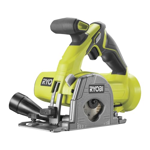 RYOBI Mini Scie Circulaire Sans Fil 18V ONE+ R18MMS-0 – 2 Lames (multimatériaux & carrelage), Coupe Rapide et Contrôlée – Idéal Découpe Rapide Bois & Stratifiés – Batterie Non Incluse