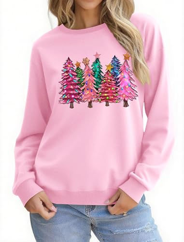 Christmas Sweatshirts for Women Funny Christmas Tree Xmas Cute Graphic Long Sleeve Shirt