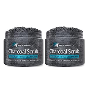 Charcoal Scrub Face Foot & Body Exfoliator Infused with Collagen and Stem Cell Natural Exfoliating Salt Body Scrub for Toning Skin Cellulite Skin Care Body by M3 Naturals Pack of 2