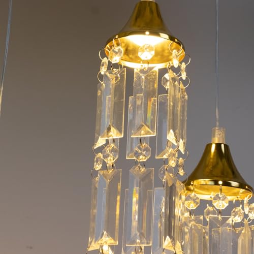 Efavormart LED Crystal String Lights, Gold Bell Frame with Hanging Prism Pendants, Warm White Plug-in Chandelier Décor - Thumbnail 5