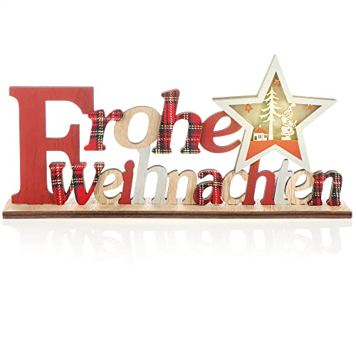 com-four® LED Deko Aufsteller aus Holz - beleuchteter Schriftzug auf...