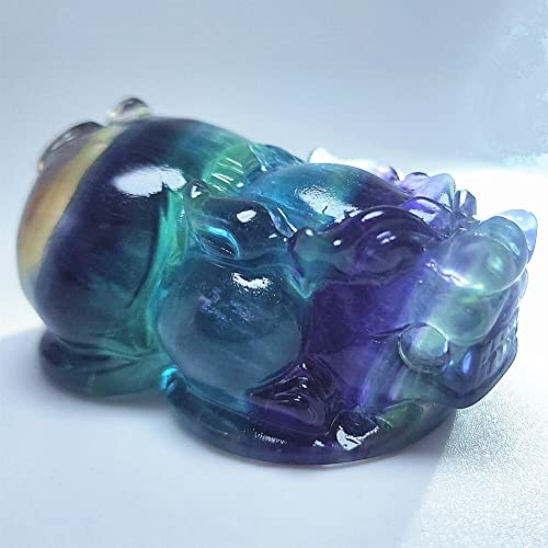 WARTHY Natural Rainbow Fluorite Crystal Pi Xiu Beautiful Fluorspar Quartz Pi Yao Animal Shape CrystalsGift Suitable for Home Natural Stones Household