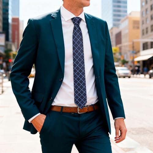 Image of Barry.Wang Skinny Ties for Men Wool Blend Herringbone Necktie with Tie Clip