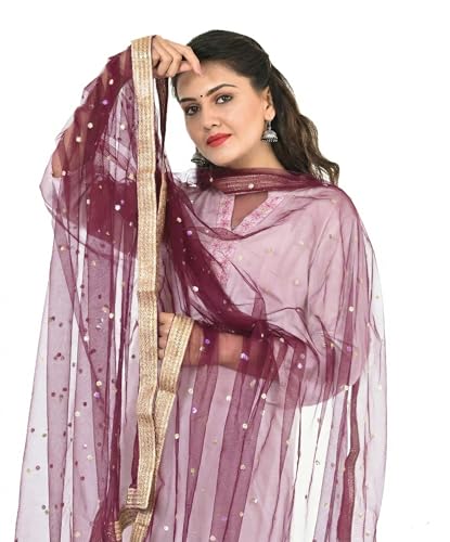 Image of YOUTHQUAKE Women's Net Embroidered Full Size Dupatta With 4 Side Golden Lace