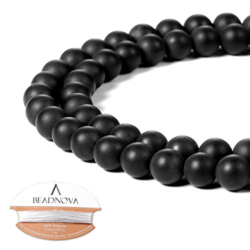Image of BEADNOVA Black Matte Onyx Beads Natural Crystal Beads Stone Gemstone Round Loose Energy Healing with Crystal Stretch Cord for Jewelry Making (6mm, 62-64pcs)