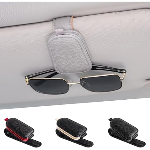 SINGARO Sunglasses Holder for Car, Leather Magnetic Buckle Sun Visor Sunglass Clip, Ticket Card Storage Glasses Clip, Car Interior Accessories for Men and Women(2PCS Gray) Cover
