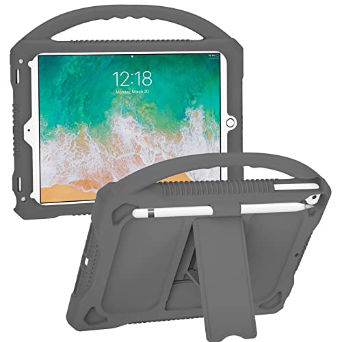 JOGUIIA Kids Case for iPad 6th/5th Generation 9.7",Premium Silicone Cover for iPad 9.7inch 2018/2017,Built-in Stand Handle iPad Air/Air 2(Grey)