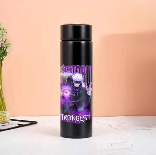 Image of Black Printed Stainless Steel Water Bottle 500ml |Theme Design | Thermos Flask for Hot & Cold Drinks | Leak Proof, Durable, Reusable Bottle for Office, School, Travel (Gojo The Strongest Design)