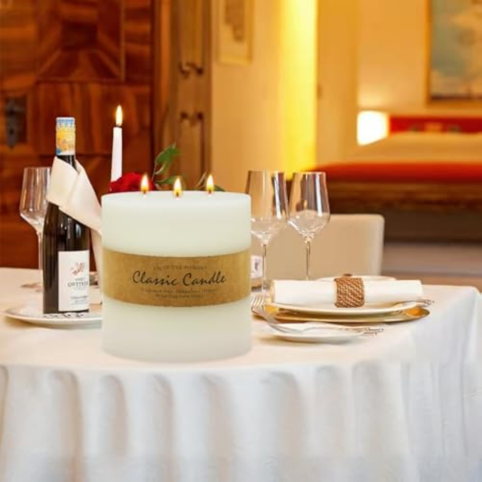 Large 3-Wick Ivory Pillar Candle