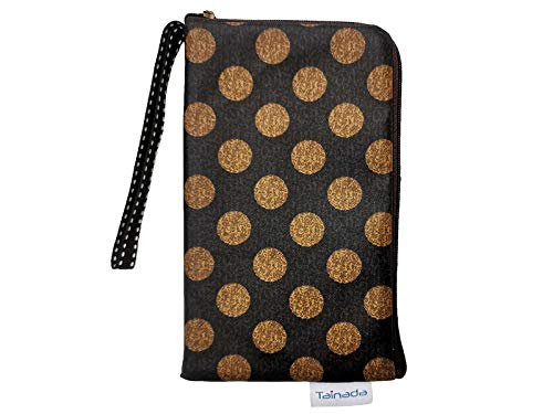 Image of Taianda Women Phone Wristlet Wallet Pouch (Gray Brown Polka Dots)