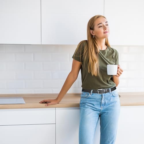 Womens Leather Belt, 4 Pcs Ladies Belts for Jeans with Zinc Alloy Buckle and 10 Adjustable Holes, Fits Waist 25-35 Inches2