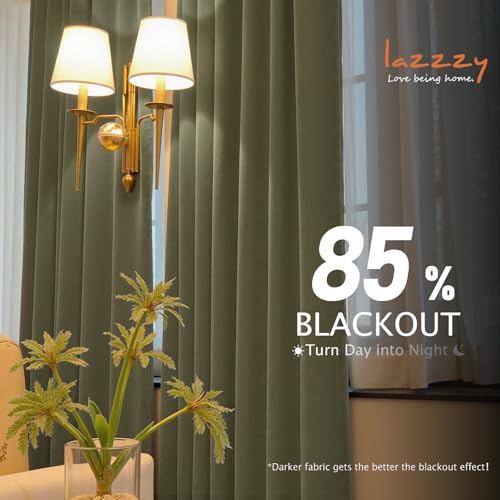 Image of Blackout Olive Sage Velvet Curtains Grommet 52x84 Inch 2 Panels | Soft Velvet, For Bedroom & Living Space, Light Shifting Texture, Elegant Drape, Serene, Fresh