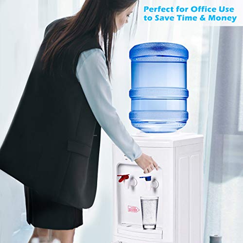 Costway Water Cooler Dispenser For 3-5 Gallon Bottle, Top Loading Hot And Cold Water Dispenser With Storage Cabinet, Child Lock, Water Cooler With Compression Refrigeration Technology, White #TOP5