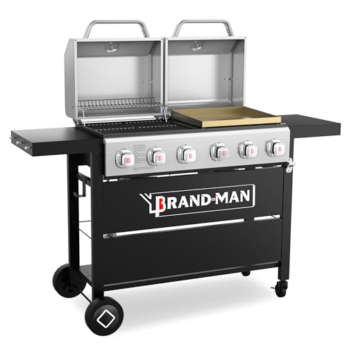 Comparison: Best Griddle Grill Combo 2 Brand-Man Griddle Grill Combo 6-Burner, 2 in 1 Versatile Propane Gas Grill and Griddle with Double Stainless Steel Lids, BBQ Combo for Outdoor Kitchen & Backyard Barbecue Cooking