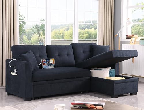 Fanye REVERSIBLE PULL OUT SLEEP SOFABED Modern Velvet Upholstered Tufted Sleeper Sectional Sofa thumb #3