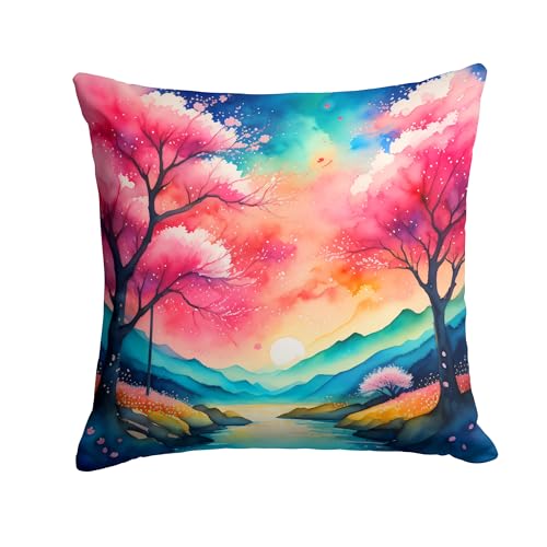 Caroline's Treasures DAC1942PW1414 Colorful Cherry Blossoms Fabric Decorative Pillow Machine Washable, Indoor Outdoor Decorative Pillow for Couch, Bed or Patio, 14Hx14W