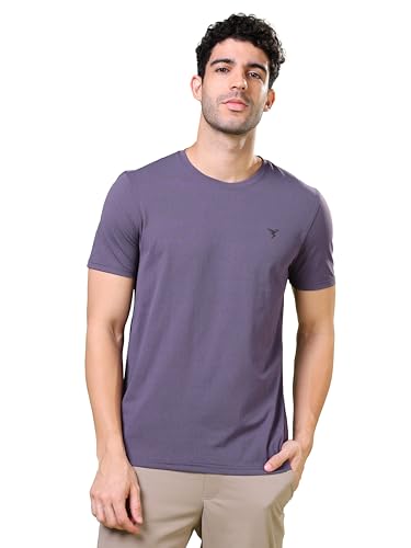Image of TECHNOSPORT Men's Slim Fit Solid Crew Neck T-Shirt, Cotflex Quick Dry Wrinkle Resistant Polyester Sports Tee for Gym, Running, Training, Sports