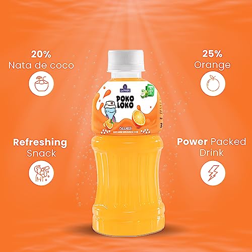 Image of Sapphire Poko Loko Orange Flavoured Fruit Juice Drink with Nata De Coco | Refreshing Fruit Drink filled with Natural Fruit Fibres, 300ml (Pack of 6)