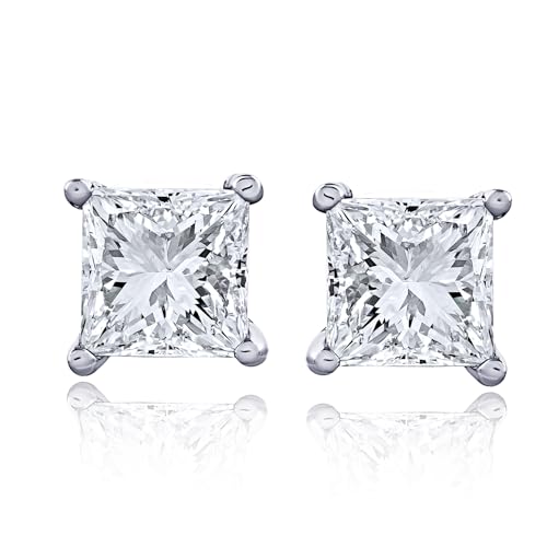 The Diamond Channel CERTIFIED 1 to 6 Carat LAB GROWN Princess-Cut Diamond Stud Earrings Round Cut 4 Prong Screw Back (F-G Color, VS1-VS2 Eye Clean Clarity)
