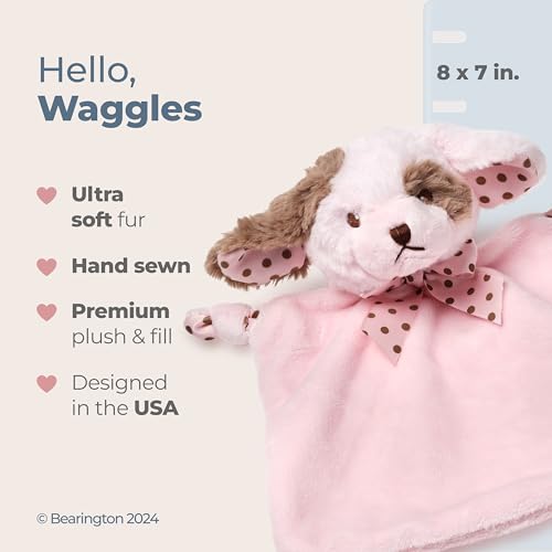 Image of Bearington Baby Wee Wiggles, 8 x 7 Inch Small Pink Puppy Stuffed Animal, Baby Security Blankets for Girls, Dog Lovey