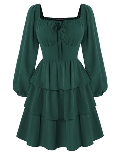 Mittelalter Damen Rüschenkleid Schulterfrei Rockabilly Flowy Swing Kleid Olivgrün M